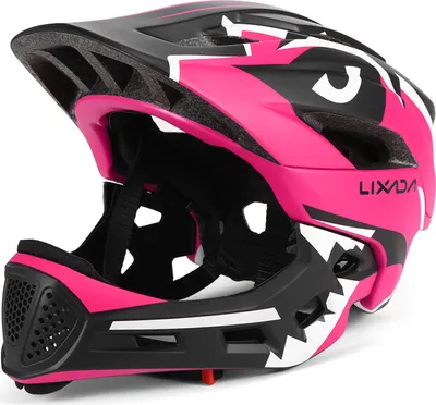 Produktbild von Lixada Kinder Fahrradhelm mit Abnehmbarem Kinnschutz, Multi-Sport für Radfahren, Skateboarden, Rollschuhlaufen, PC + EPS, Rosarot, Kopfumfang 52-56 cm, Gewicht 420g, Aufprallschutz, Atmungsaktiv