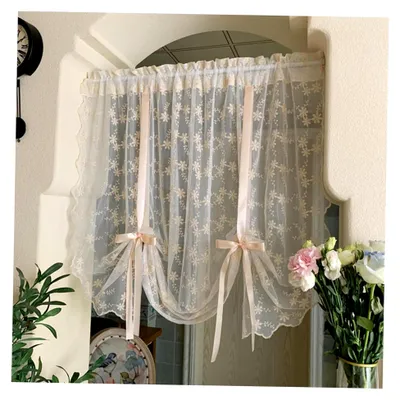 Produktbild von Ballonvorhänge, Spitzenvorhänge, 99 x 124 cm, mit Blumen bestickt, Stabtaschen-Lichtfilterung, gerüschte Volants für Fenster, Tür, Küche, transparente Spitze