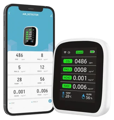 8-in-1 Luftqualitätsmonitor mit WLAN, PM2.5, CO2, TVOC, HCHO