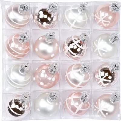 Produktbild von Weihnachtskugeln Muster Mix Glas 3cm, 16er Set, Farbe:Noble Rose ( hell rosa porzelanweiß )