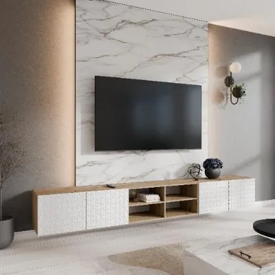 Produktbild von Margaret Hadas24 TV-Schrank Cali IV Fernsehschrank TV-Lowboard 300 cm Hängend modernes Design Wohnzimmer Wandmontage, TV Möbel artisan, weiß