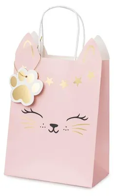 Image de Sac cadeau chat avec anse 18x10x27cm rose clair / or