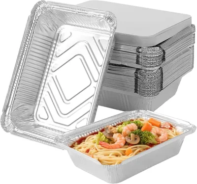 Produktbild von Aluminiumschalen mit Deckel, 1100 ml, 40 Stück, 21.5 x 16 x 5 cm, für Grill