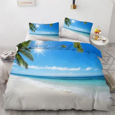 Zdjęcie produktu dla Komplet pościeli "Palme" 135x200 cm, 2-częściowy, z mikrofibry, dwustronny, z motywem 3D, zapinany na zamek błyskawiczny