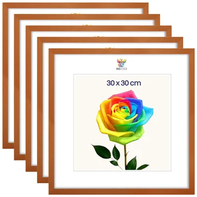 Obrázok produktu pre MG Design, sada 5 kusov rámov na obrazy, lakované, 30x30 cm - rámy na plagáty z masívneho dreva s akrylovým sklom, stabilný systém uchytenia na stenu, vhodné na zvislé aj vodorovné umiestnenie
