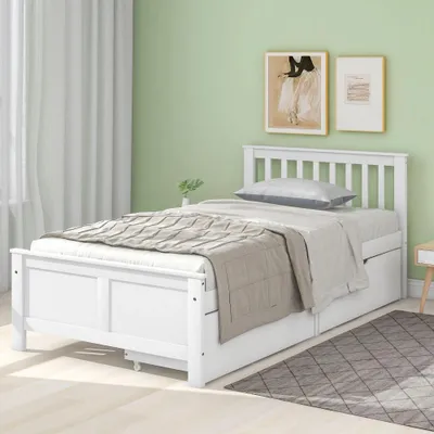 Obrázok produktu pre Jednolôžková posteľ - Rám postele z masívneho dreva - 90 x 200 cm - Úložný priestor - zásuvky - biela farba - stabilná konštrukcia