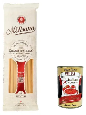 Produktbild von 5x La Molisana Bucatini N. 12 Pasta Lenta Lavorazione Teigwaren aus Hartweizengrieß Bronze-Zeichnung 500g + Italian Gourmet Polpa 400g