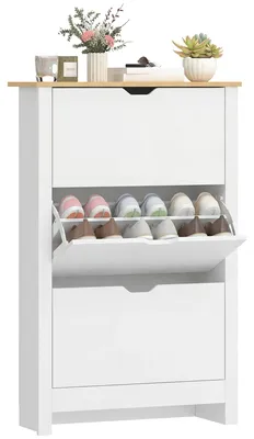Immagine prodotto di Armadio per scarpe - Scaffale per scarpe con 3 cassetti - Capacità per 18 paia di scarpe - Materiale: legno - Stile moderno - Da montare - Colore: bianco
