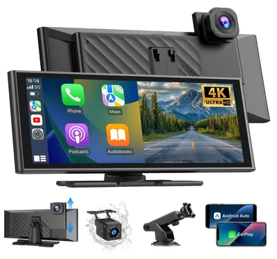 Produktbild von Rückspiegel Monitor Dashcam 10 Zoll 4K Frontkamera 1080P Rückfahrkamera GPS Carplay Android Auto 360 Grad drehbar Touchscreen Split Screen Parküberwachung