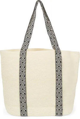 Produktbild von styleBREAKER Papierstroh Strandtasche mit Azteken Muster Bändern | Damen Flechttasche mit Reißverschluss | 50 x 37 x 13 cm