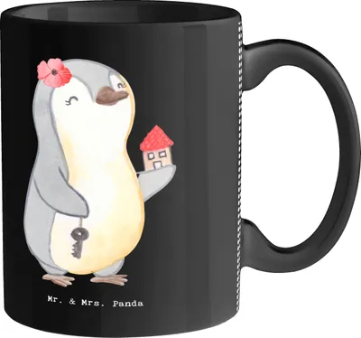 Produktbild von Mr. & Mrs. Panda Kaffeebecher Immobilienkauffrau Herz - Schwarz - Geschenk, Einzugsgeschenk, Tasse, Kaffeetasse, Teetasse, Vermieter, mit Spruch, Ausbildung, Becher