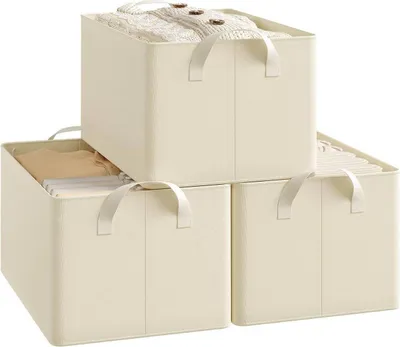 Produktbild von WOLTU Aufbewahrungsboxen 3 Stück, Organizer Box, Stapelboxen faltbar, Creme : 20L(37,5x26x20 cm) Größe: 20L(37,5x26x20 cm)