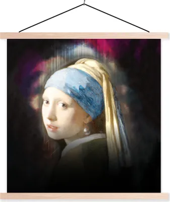Produktbild von MuchoWow® Textilposter Das Mädchen mit dem Perlenohrring - Vermeer - Kunst 40x40 cm mit holzfarbenen Rahmen - Posterleiste