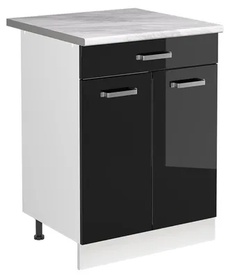 Obrázek produktu pro Skříňka pod dřez Vicco R-Line Černý vysoký lesk/Bílá 60 cm pracovní deska Mramor, Model 73026