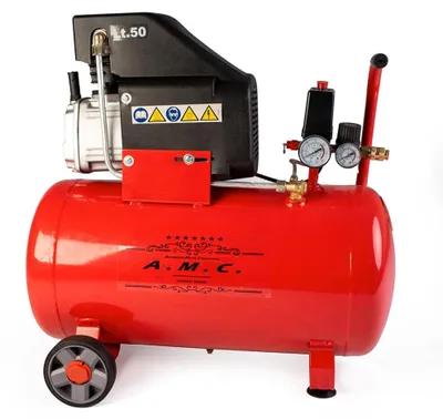 Obrázok produktu pre Elektrický kompresor - 50 litrový zásobník - 2 kW výkon - 8 bar maximálny pracovný tlak - axiálny kompresor - červený - určený do garáže a dielne