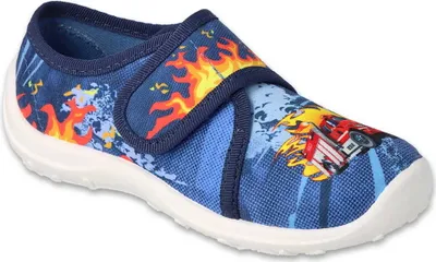 Produktbild von Hausschuhe Befado 660X153 blau mit Feuerwehrauto, Klettverschluss
