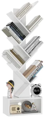 Immagine prodotto di Libreria a forma di albero, 6 ripiani, divisorio per ambienti, libreria a colonna, legno, bianca, 112 cm