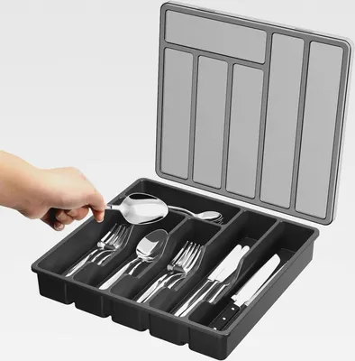 Produktbild von Besteck Organizer Besteck Tablett Mit Deckel, Schubladen Utensilien Aufbewahrungstablett, 6 Fächer, Abgedeckter Besteck Und Besteckkasten Abgedeckte Aufbewahrungsbox Für Besteck Und Besteck