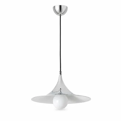 Image de Suspension NILS, douille E14, lampe en métal chromé avec abat-jour en forme de trompette, diamètre 30 cm, câble de 380 cm. Lampe suspendue moderne, idéale pour une salle à manger ou une chambre