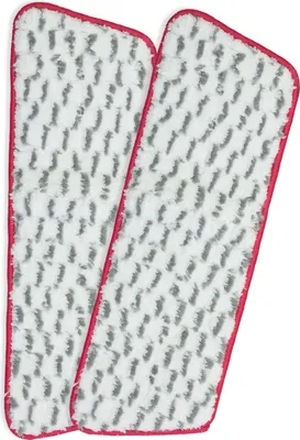 Two mop pads with pink trim are laid out side-by-side on a white background.