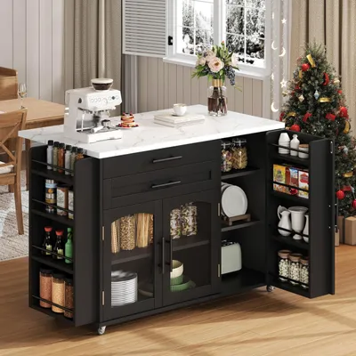 Immagine prodotto di Isola da cucina mobile - Piano di lavoro pieghevole - Nero