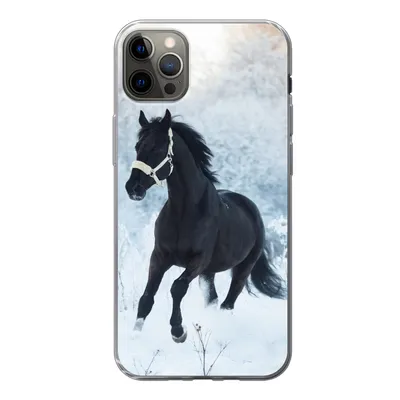 Produktbild von MuchoWow® Handyhülle Schutzhülle Hülle für iPhone 12 Pro Max Pferd - Schnee - Wald Silikon Softcase Handy Hülle - Hartschale