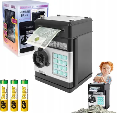 Zdjęcie produktu dla Skarbonka Sejf Bankomat na PIN Dla Dzieci Wciąga Banknoty + Baterie