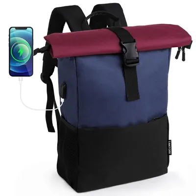 Produktbild von Freizeitrucksack Arbeitsrucksack Groß Damen lässiger Rolltop Rucksack Herren Backpack mit Laptopfach bis 15,6 zoll und externen USB-Anschluss