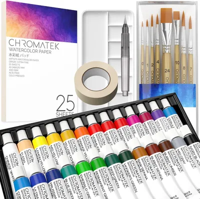 Image de Kit de peinture à l'aquarelle | 62 pièces | Pour débutants et artistes professionnels | Contient : papier, 8 pinceaux, palette, stylo aquarelable
