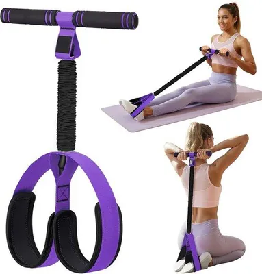 Productafbeelding van Elastische buikspiertrainer - 3-in-1 - Buiktrainer - Buikrol - 25 kg - Buikwiel - Weerstandsstang - Fitnessweerstand - Pedaalband - Elastische trainingshulp met handgreep en pedaal - Stang voor buikspieren - Weerstandstrainingsapparaat