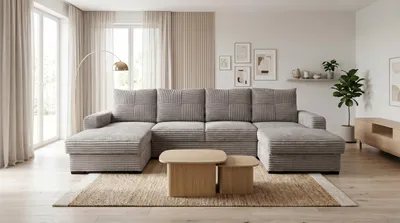 Produktbild von DOMI Ecksofa LATINA U mit Schlaffunktion U-Form, Universal, Sofa mit Bettkasten, Wohnzimmersofa, Couch, Bett, Couchgarnitur - Grau, Tilia 86
