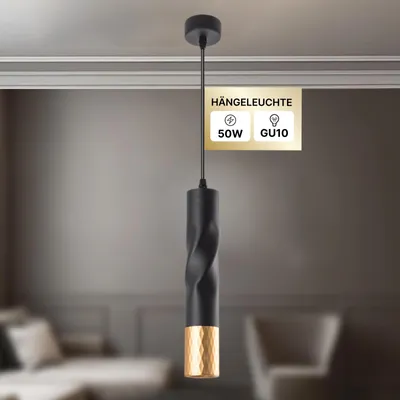 Zdjęcie produktu dla Lampa wisząca, czarna, jednoźródłowa, w kształcie cylindra, z regulacją wysokości, ARTE LAMP Sadr, żarówka GU10 do 50W, idealna do jadalni i kuchni, wymiary: 6 x 6 x 30 cm, model A3280SP-1BK
