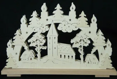 Produktbild von Schwibbogen mit Kirche Häuser und Beleuchtung BxHxT 50x31x7cm NEU