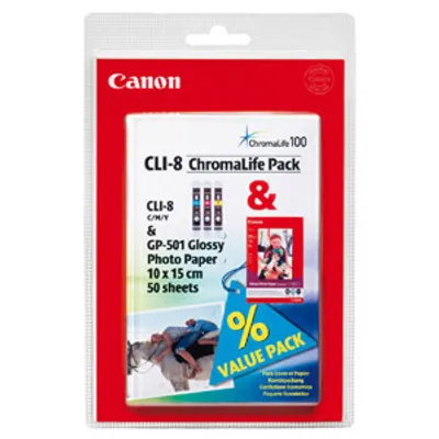 Produktbild von Valuepack Canon CLI8CMY+Papier cy/ma/ye