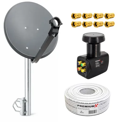 Produktbild von PremiumX SAT Anlage 60cm Antenne Quad LNB Balkonhalter Kabel F-Stecker