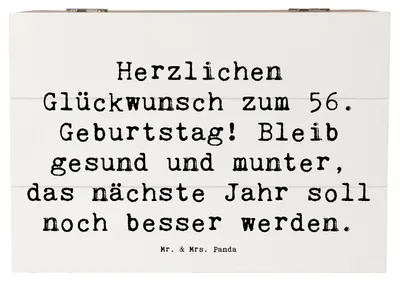 Produktbild von Mr. & Mrs. Panda Kiste Spruch 56. Geburtstag Freude 22 x 15 cm - Weiß - Geschenk, Glückwünsche, geschenkkiste, herzliche Grüße, Happy Birthday, Geburtstagsgeschenk, Box