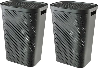 Produktbild von Curver Infinity Dots Wäscheboxen Set – 2×60 L mit Deckel, anthrazit