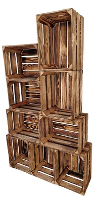 Produktbild von Dekokiste 40x30x23 cm 9er Set - Holzkiste Aufbewahrung als Schuhregal Möbelbau - Geflammt Shabby