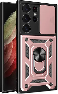 Produktbild von Galaxy S23 Ultra Hülle mit 360° Drehbarer Magnetische Ring Ständer Halter Dia Kameraschutz TPU Bumper Silikon Schutzhülle für Samsung Galaxy S23 Ultra Rosa