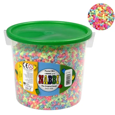 Produktbild von Nabbi-Perlen zum Aufbügeln, Größe 5 x 5 mm, Lochgröße 2,5 mm, mittel, Pastellfarben, 20.000 Teile, 1 Eimer