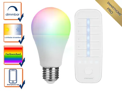 Produktbild von Smartwares HW1601R HW1601R LED A65 E27 7W farbe & weiss+fernbed., 7 W, 45 W, E27, 555 lm, Variabel
