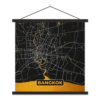 Produktbild von MuchoWow® Textilposter Karte - Bangkok - Gold - Karte 60x60 cm mit schwarzem Rahmen - Posteraufhänger