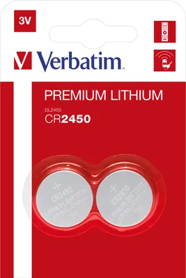Produktbild von Verbatim Lithium-Knopfzellen CR2450, Einwegbatterie, CR2450, Lithium, 3 V, 2 Stück(e), 5 mm