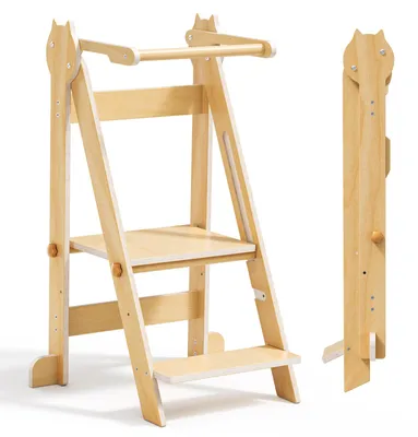 Produktbild von Faltbarer Montessori-Lernturm - Beobachtungsturm für Kinder - Holz - Für 1–2 Jahre - Weiß