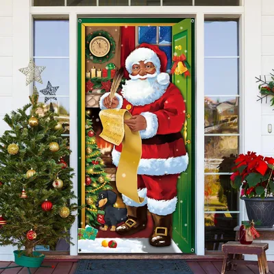 Image de Noël Couverture de porte Décoration Père Noël hiver Bannière de porte Porte d'entrée