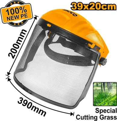 Immagine prodotto di Visiera in rete in polipropilene, visiera decespugliatore, maschera protettiva a rete, protezione per viso e occhi, scudo facciale protettivo, giardinaggio casco sicurezza, 39 × 20 cm Ingco