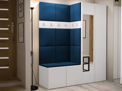 Obrázek produktu pro Stěna do předsíně s čalouněnými panely 42x42 SELAND 10 - bílá / modrá