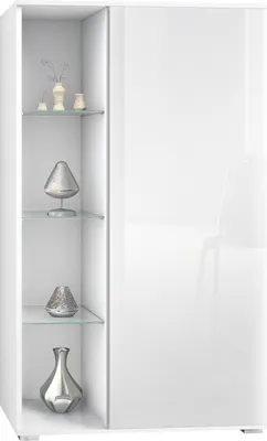 Produktbild von Vladon Vitrine Davos,  Germany, Standvitrine mit 3 Glasböden und 8 Fächer, Weiß matt/Weiß Hochglanz  (71,5 x 134 x 35 cm)