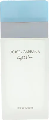 A product shot of a Dolce & Gabbana Light Blue Eau de Toilette bottle.