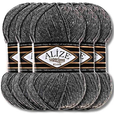 Produktbild von Alize 5x 100g Superlana Klasik Wolle, Uni, Häkeln, Stricken (Medium Grey Melange | 182)